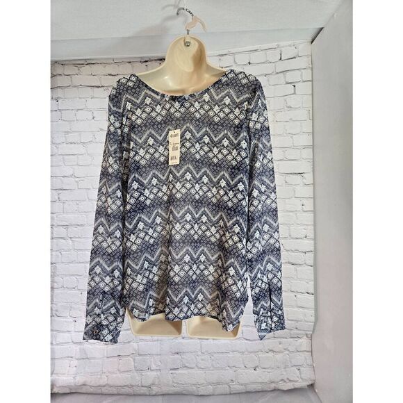 Cruel Womens Size Small Blue/White Floral Hi-Low Blouson Blouse - Picture 5 of 5